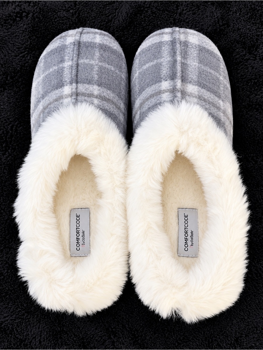 Comfort Code Women's Gray Plaid Plush-Lined Slip-On Slippers Cuddl Duds XL